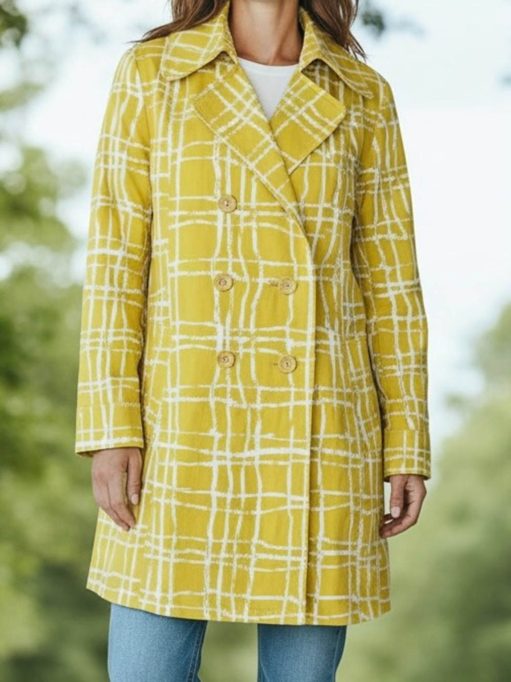 Merona Yellow Plaid Double-Breasted Peacoat